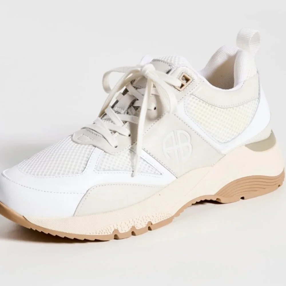 Anine Bing Cream White Mesh Leather Platform Sneakers